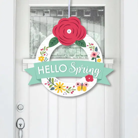 Big Dot of Happiness Hello Spring - Outdoor Floral Decor - Front Door Wreath {1}