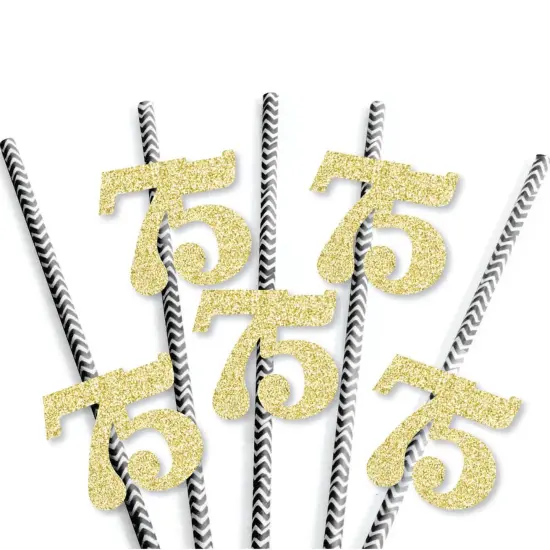 Big Dot of Happiness Gold Glitter 75 Party Straws - No-Mess Real Gold Glitter Cut-Out Numbers & Decorative 75th Birthday Party Paper Straws - 24 Ct {4}