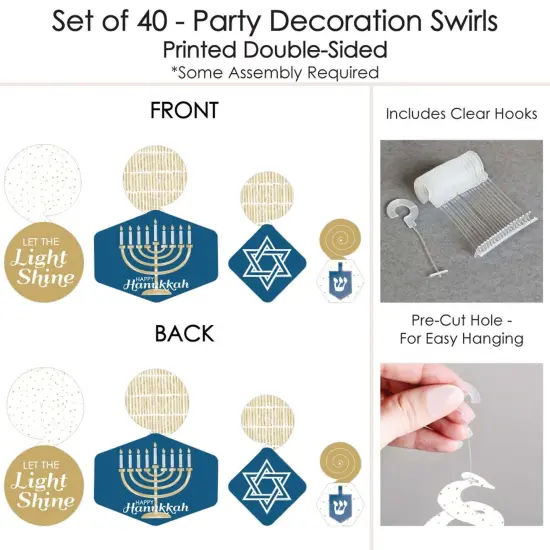 Big Dot of Happiness Happy Hanukkah - Chanukah Hanging Decor - Party Decoration Swirls - Set of 40 {7}