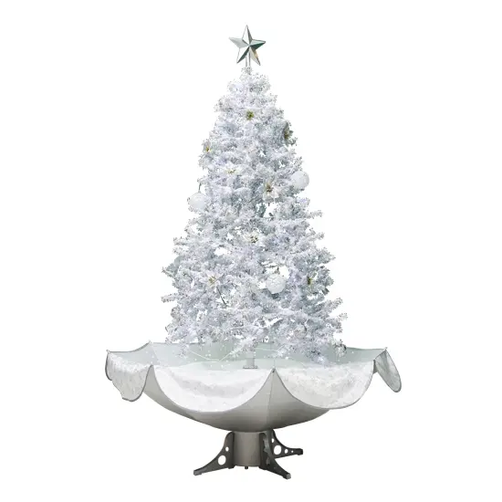 Northlight Lighted Musical Snowing Artificial White Tinsel Christmas Tree - 6' - White LED Lights Silver {3}