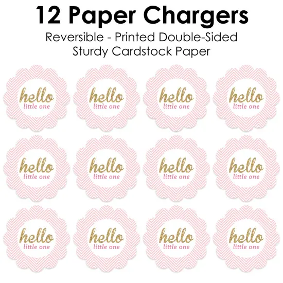 Big Dot of Happiness Hello Little One - Pink and Gold - Girl Baby Shower Round Table Decorations - Paper Chargers - Place Setting For 12 {7}