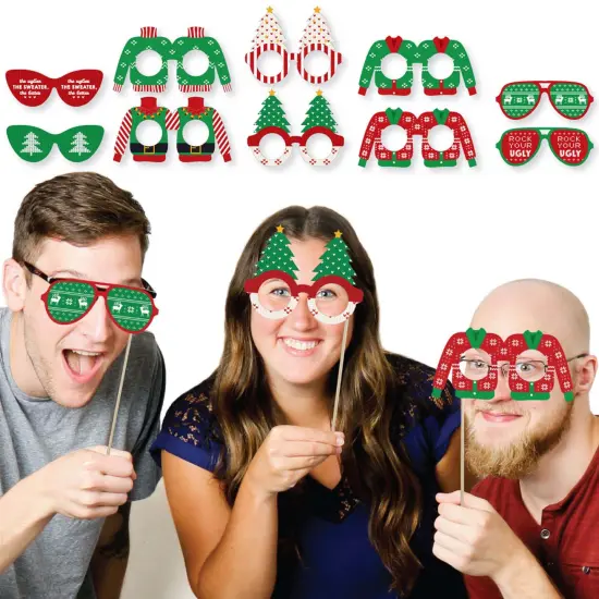 Big Dot of Happiness Ugly Sweater Glasses and Masks - Paper Card Stock Holiday and Christmas Party Photo Booth Props Kit - 10 Count {3}