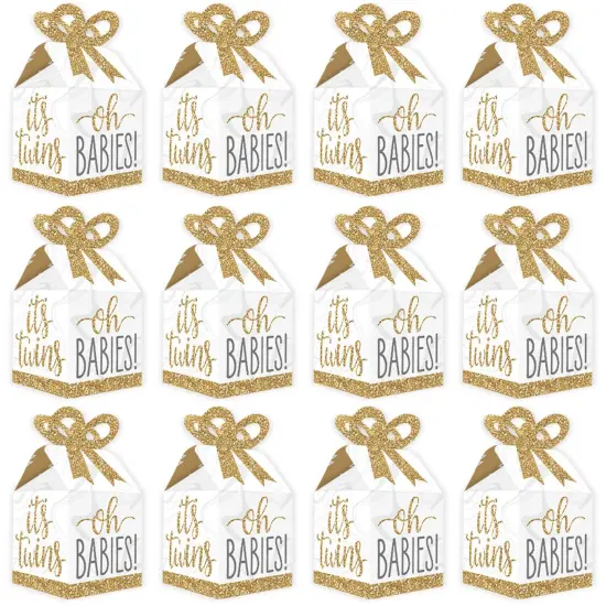 Big Dot of Happiness It's Twins - Square Favor Gift Boxes - Gold Twins Baby Shower Bow Boxes - Set of 12 {6}