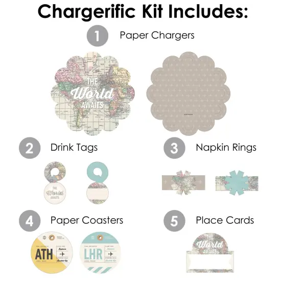 Big Dot of Happiness World Awaits - Travel Themed Party Paper Charger and Table Decorations - Chargerific Kit - Place Setting for 8 {4}