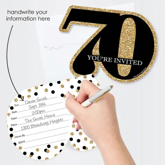 Big Dot of Happiness Adult 70th Birthday - Gold - Shaped Fill-In Invitations - Birthday Party Invitation Cards with Envelopes - Set of 12 {3}