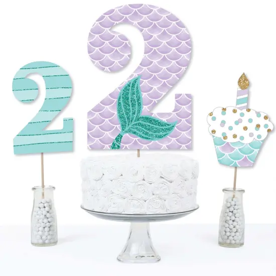 Big Dot of Happiness 2nd Birthday Let's Be Mermaids - Second Birthday Party Centerpiece Sticks - Table Toppers - Set of 15 {4}