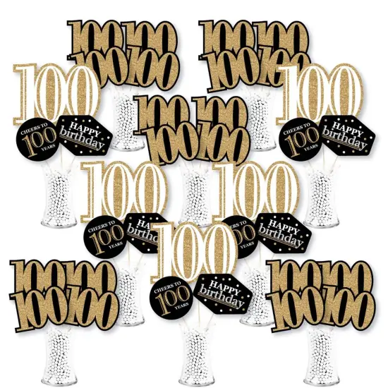 Big Dot of Happiness Adult 100th Birthday - Gold - Birthday Party Centerpiece Sticks - Showstopper Table Toppers - 35 Pieces {1}