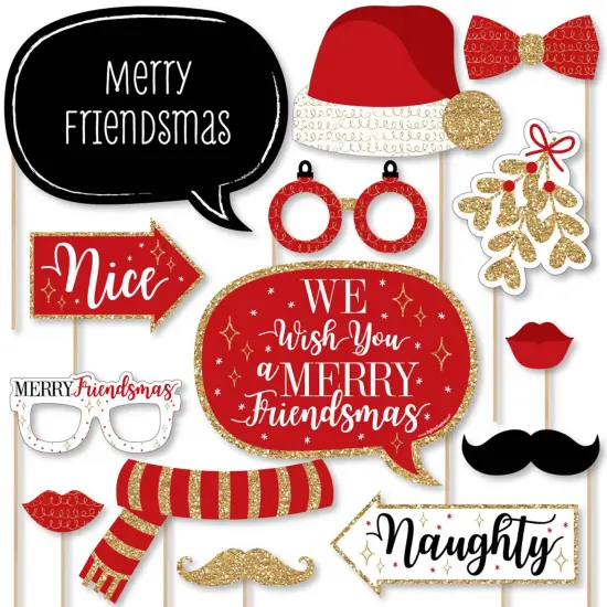 Big Dot of Happiness Red and Gold Friendsmas - Friends Christmas Party Photo Booth Props Kit - 20 Count {1}