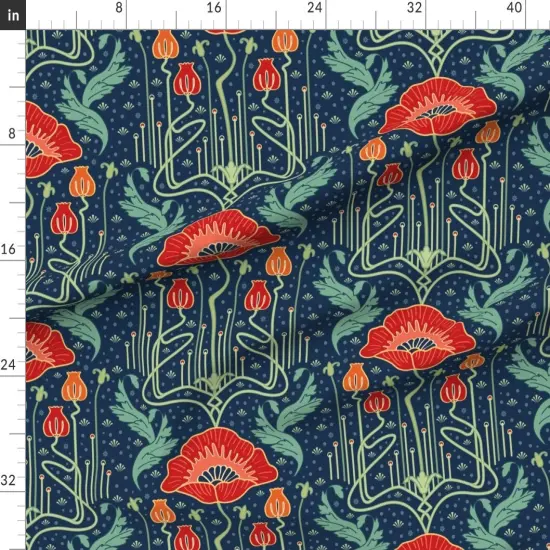 Various Fabrics by the Yard or Fat Quarter Art Nouveau Whimsical Floral Vintage Inspired Red Poppies Luxe Deco Custom Printed Fabric by Spoonflower {1}