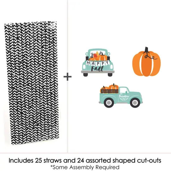 Big Dot of Happiness Happy Fall Truck - Paper Straw Decor - Harvest Pumpkin Party Striped Decorative Straws - Set of 24 {4}
