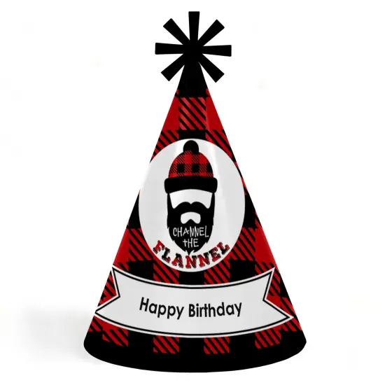 Big Dot of Happiness Lumberjack - Channel the Flannel - Cone Buffalo Plaid Birthday Party Hats for Kids and Adults - Set of 8 (Standard Size) {1}