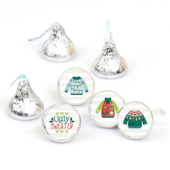 Big Dot of Happiness Colorful Christmas Sweaters - Ugly Sweater Holiday Party Round Candy Sticker Favors - Labels Fits Chocolate Candy (1 sheet of 108) {1}