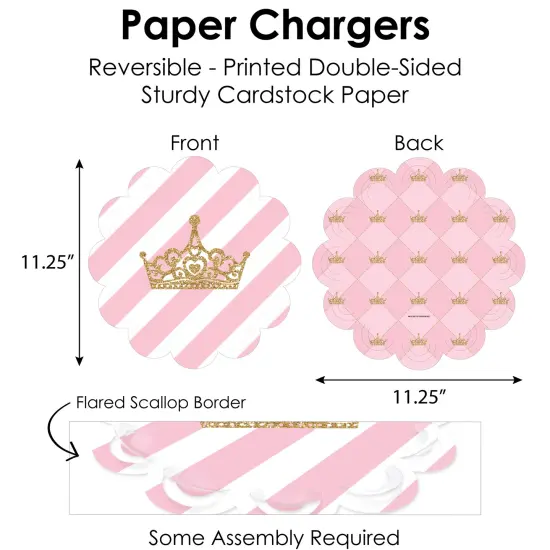 Big Dot of Happiness Little Princess Crown - Baby Shower or Birthday Party Paper Charger and Table Decorations - Chargerific Kit - Place Setting for 8 {6}
