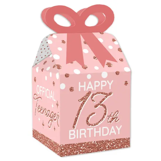 Big Dot of Happiness 13th Pink Rose Gold Birthday - Square Favor Gift Boxes - Happy Birthday Party Bow Boxes - Set of 12 {1}