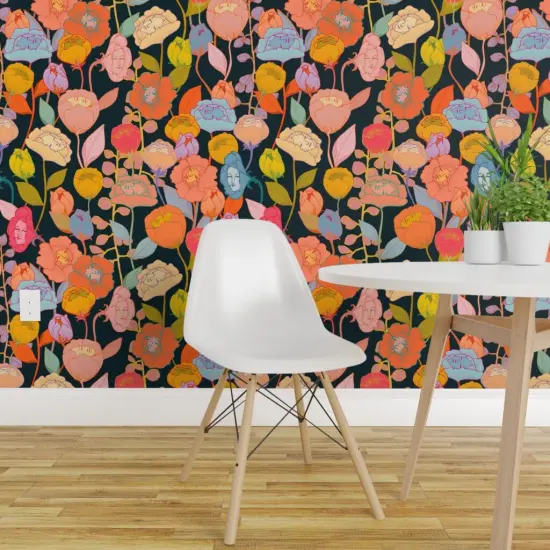 Peel & Stick Wallpaper 2FT Wide Surreal Floral Flower Faces Spooky Fantasy Tropica Hawaiian Wonderland Exotic Magical Custom Removable Wallpaper by Spoonflower {1}