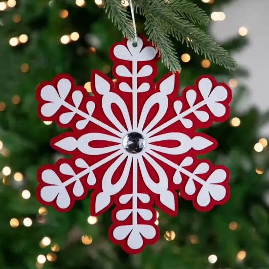 Northlight Peppermint Snowflake Christmas Ornament with Gem - 10" - Red and White {3}
