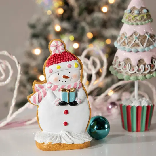 Northlight Gingerbread Snowman with Present Christmas Figurine - 7" White {4}