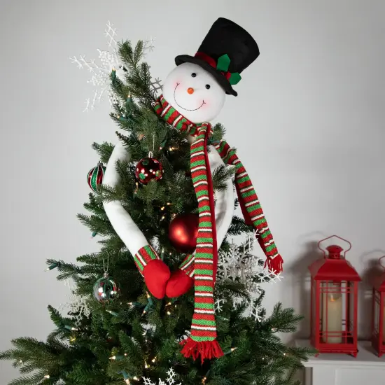 Northlight Plush Snowman Hugging Christmas Tree Topper - 45" - Unlit White {3}