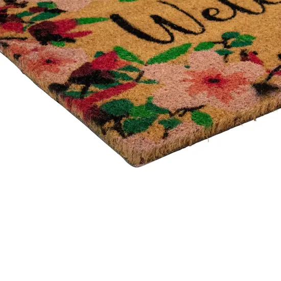 Northlight Natural Coir Blossoming Floral Outdoor Rectangular "Welcome" Doormat 18" x 30" Brown {6}