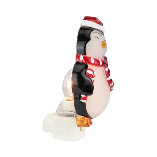 Northlight Happy Penguin Holding Candy Cane in Santa Hat Christmas Night Light - 6" White {4}