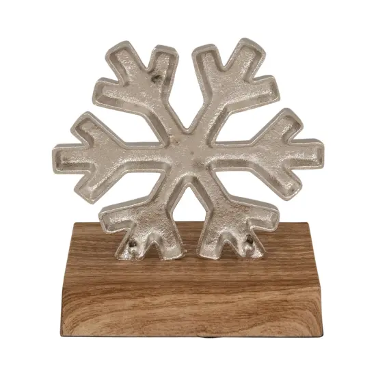 Northlight 6" Silver Snowflake on Wood Look Base Christmas Stocking Holder {6}