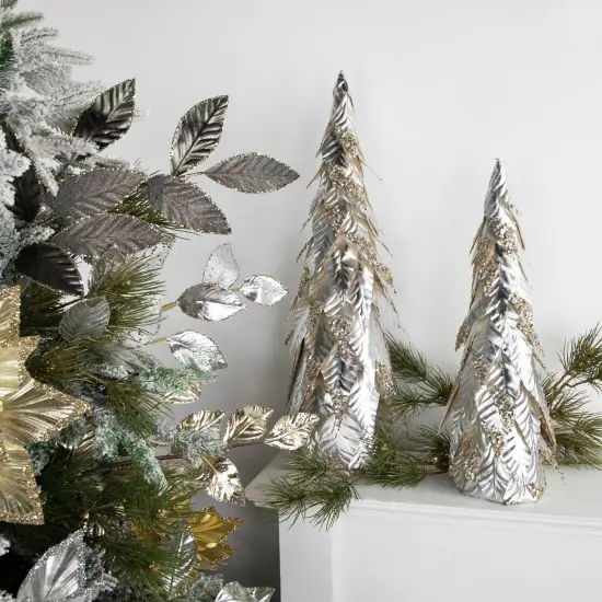 Northlight Sequined Layered Leaves Christmas Cone Tree - 20" - Platinum and Champagne Finish Silver {3}