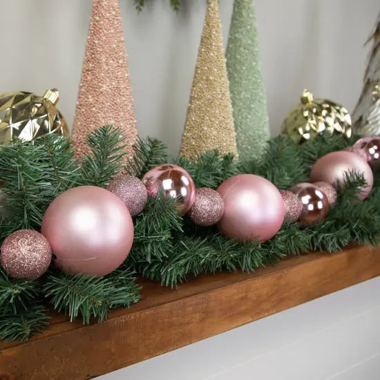 Northlight 3-Finish Shatterproof Ball Christmas Garland - 6' x 4" - Pink - Unlit {4}