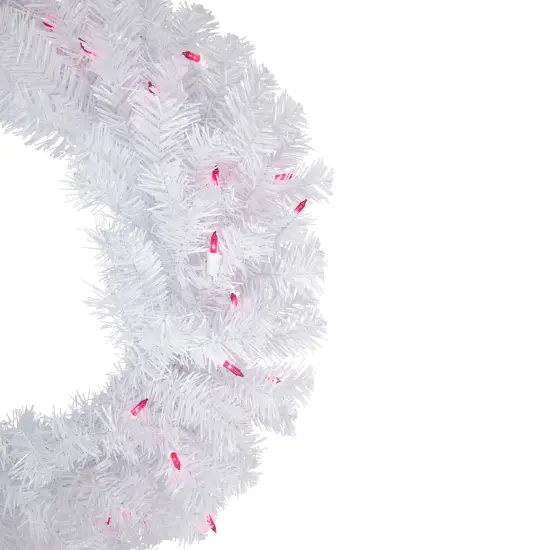 Northlight Pre-Lit Woodbury White Pine Artificial Christmas Wreath - 24" - Pink Lights {5}