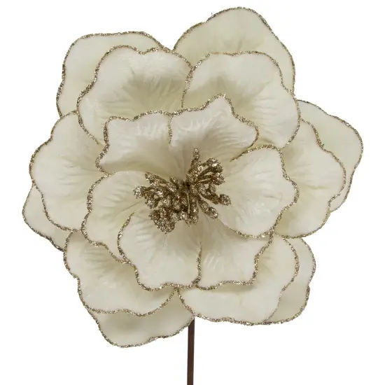 Northlight 24" Glittered Cream Magnolia Christmas Stem Spray Ivory {4}