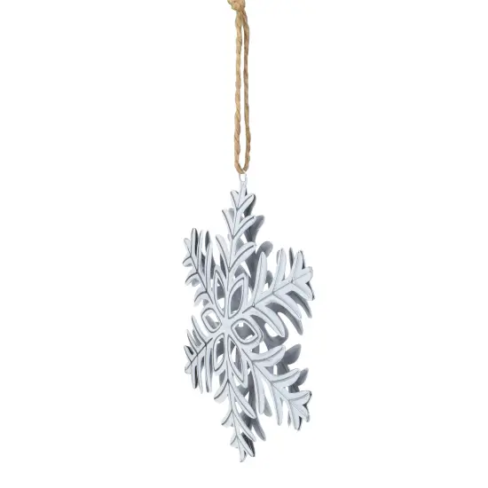 Northlight Metal Floral Snowflake Christmas Ornament on Jute Rope - 6" - Silver and White {4}