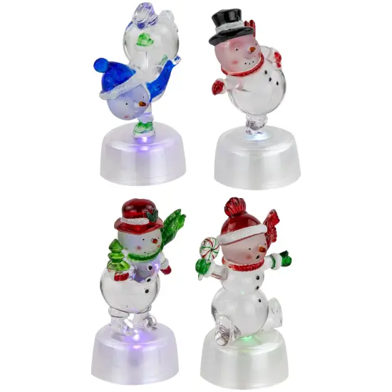 Northlight LED Lighted Color Changing Snowmen Acrylic Christmas Decorations - 4.25" - Set of 4 Clear {4}