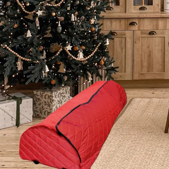 Simple Living Quilted Rolling Artificial Christmas Tree Storage Bag For Trees Up to 9ft Red {4}