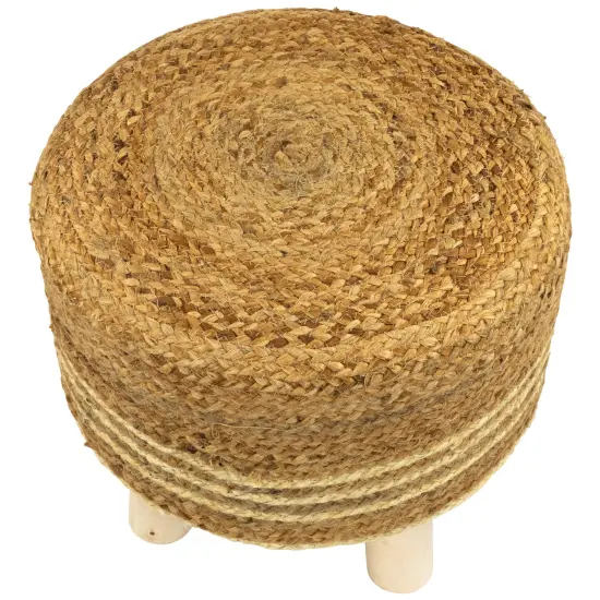 Northlight 15" Beige Braided Jute and Wood Handmade Three Legged Foot Stool {4}