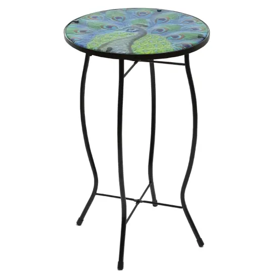 Northlight 19" Blue and Green Peacock Glass Patio Side Table {5}