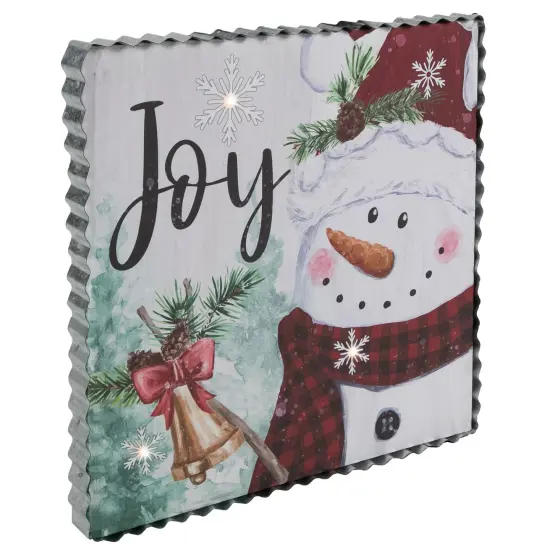 Northlight 12" LED Lighted 'Joy' Snowman Christmas Canvas Wall Art White {4}