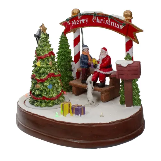 Northlight Lighted "Merry Christmas" Winter Scene with Music and a Turning Tree - 8" Green {5}