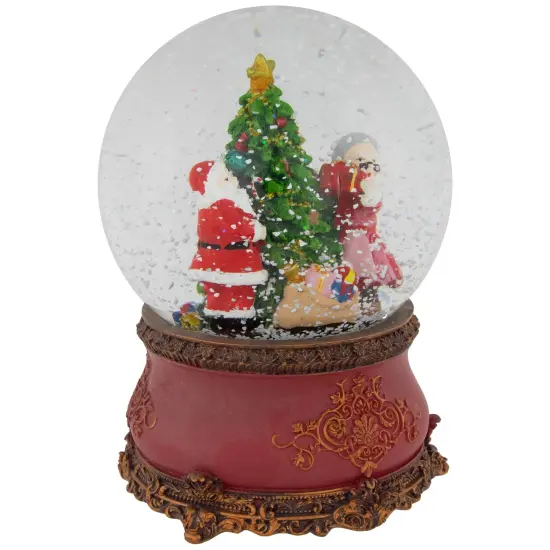 Northlight Santa and Mrs. Claus Decorating Christmas Tree Musical Snow Globe - 6" Red {5}