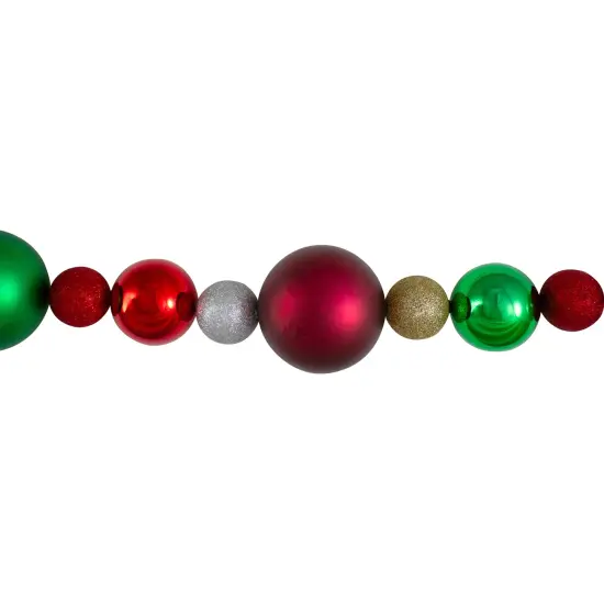 Northlight 3-Finish Shatterproof Ball Christmas Garland - 6' x 4" - Traditional Multi-Color - Unlit Red {4}
