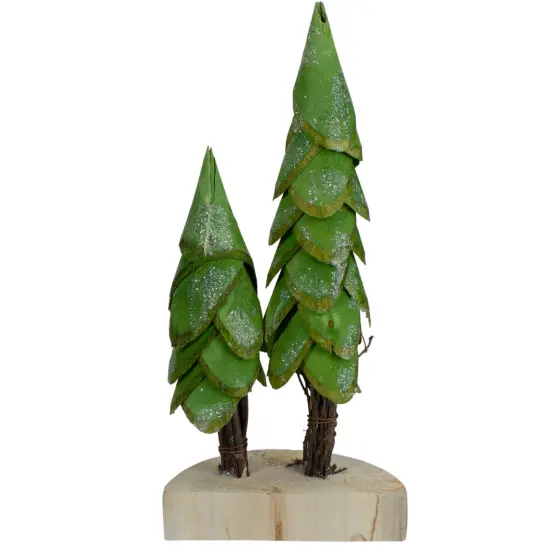 Northlight Christmas Trees on a Wooden Base Decoration - 9" - Brown and Green {6}