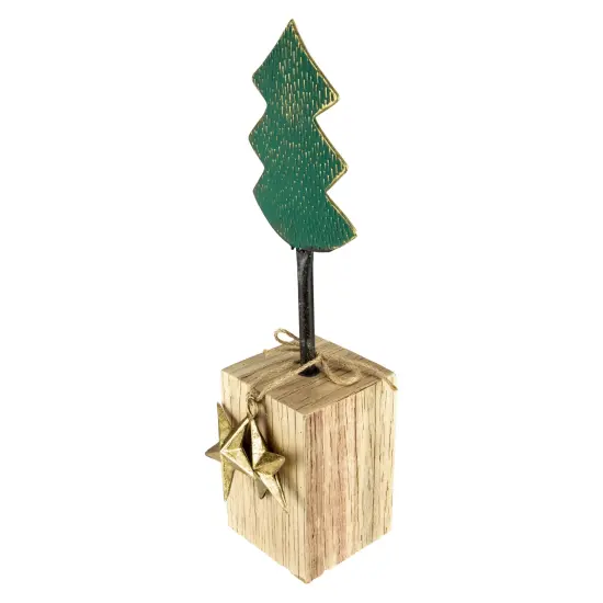 Northlight Metal Tree with Stars and Chunky Wooden Base Christmas Decoration - 16.75" - Green {6}