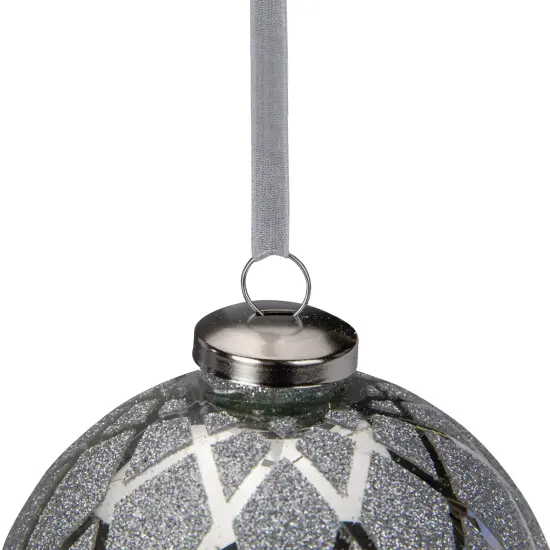 Northlight Argyle Glittered Christmas Glass Ball Ornament - 4" - Silver {5}