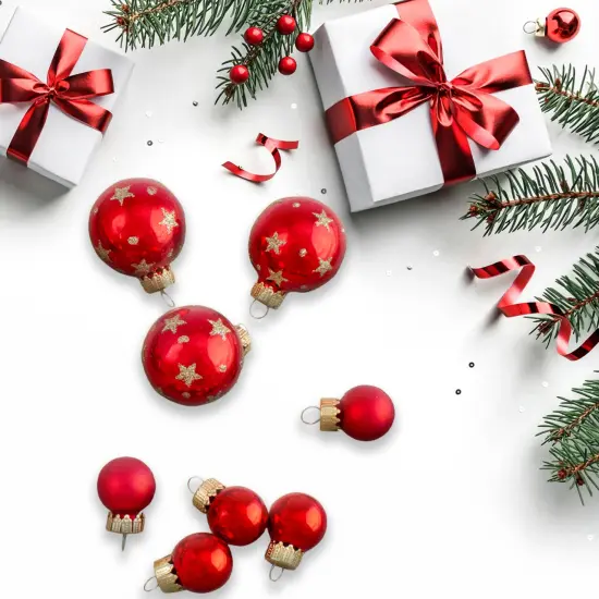 Northlight Star Christmas Glass Ball Ornaments with Tree Topper - Red - 16pc {4}