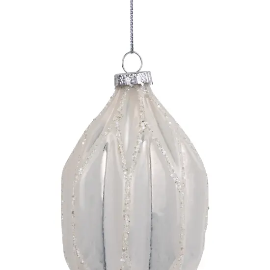 Northlight 4.5" White and Silver Glitter Finial Glass Christmas Ornament {4}