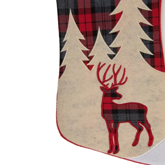 Northlight 19" Green and Red Plaid Reindeer With Forest Trees Christmas Stocking Beige {4}