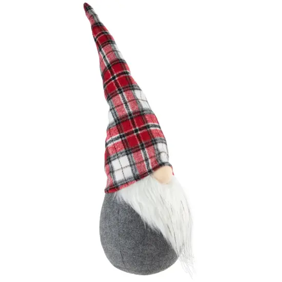 Northlight Gnome with Pointy Plaid Hat Christmas Figure - 18.75" - Gray and Red {6}