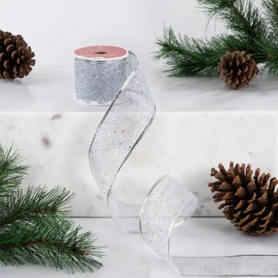 Northlight Shimmering Silver Wired Craft Christmas Ribbon 2.5" x 10 Yards {3}
