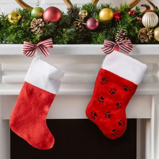 Northlight Traditional Christmas Stocking with Black Paw Prints- 14"- Red and White {1}