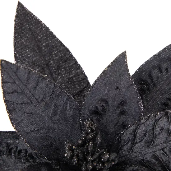 Northlight 25" Black Glittered Poinsettia Christmas Floral Stem Spray {5}