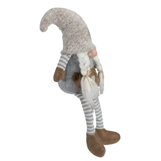 Northlight Sitting Girl with Braids Christmas Gnome Figure - 7.5" - Gray and Beige {4}