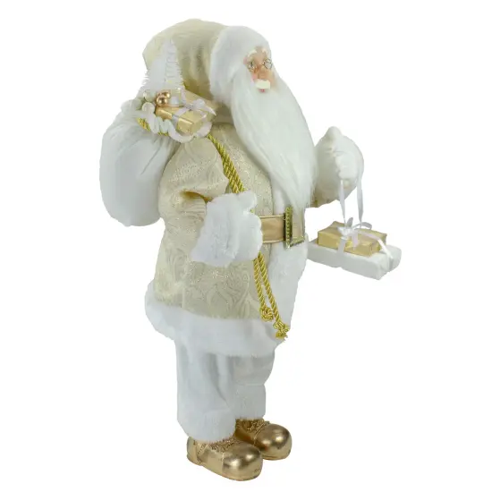 Northlight 18" Gold and White Standing Santa Christmas Figure with Presents {5}
